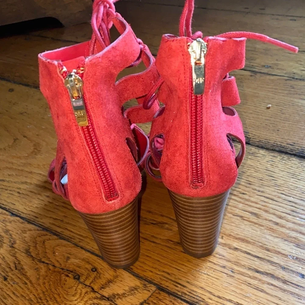 Marc Fisher Red Suede Block Heel Sandals